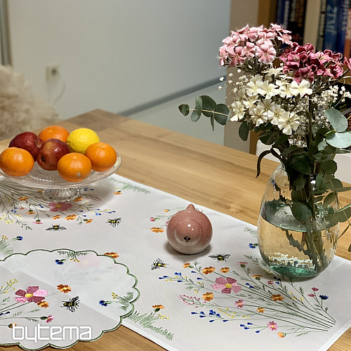 Embroidered tablecloth and scarf Meadow and bees