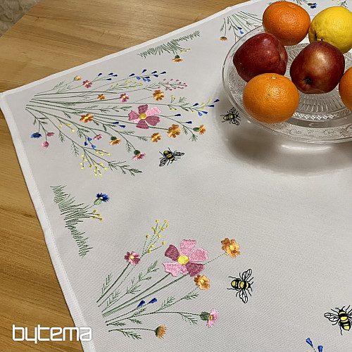 Embroidered tablecloth and scarf Meadow and bees