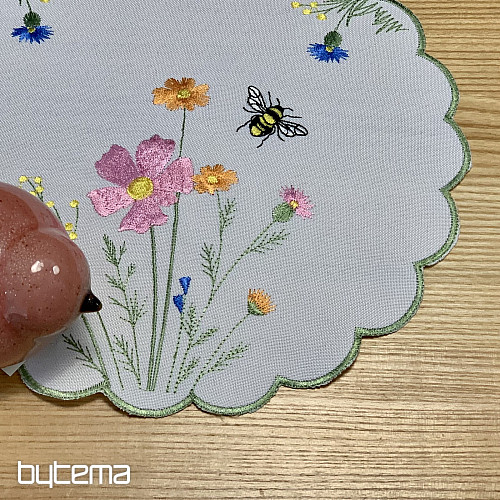 Embroidered tablecloth and scarf Meadow and bees
