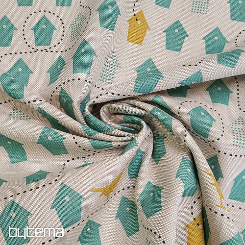 Cotton fabric BIRDHOUSES
