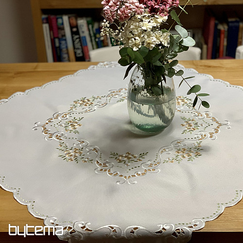 Tablecloth and scarf FLOWERS apricot embroidered
