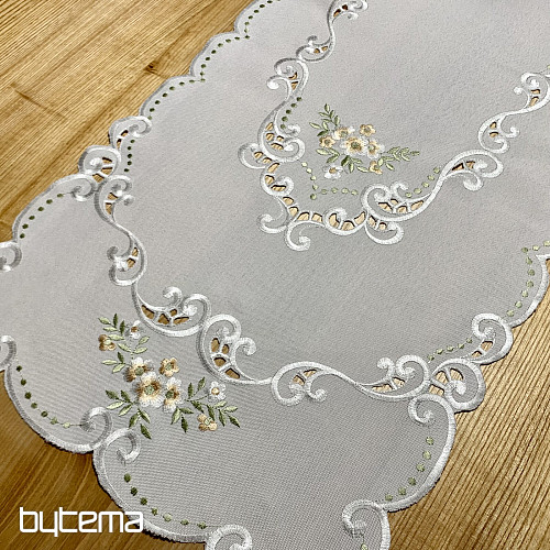 Tablecloth and scarf FLOWERS apricot embroidered