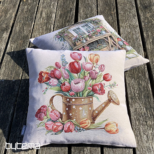 Tapestry pillowcase WATERING POT FULL OF TULIPS