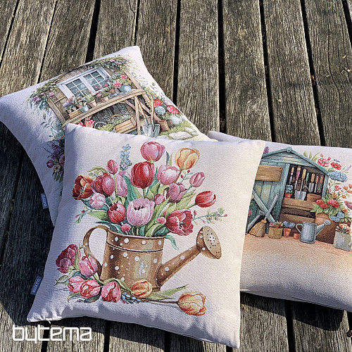 Tapestry pillowcase WATERING POT FULL OF TULIPS