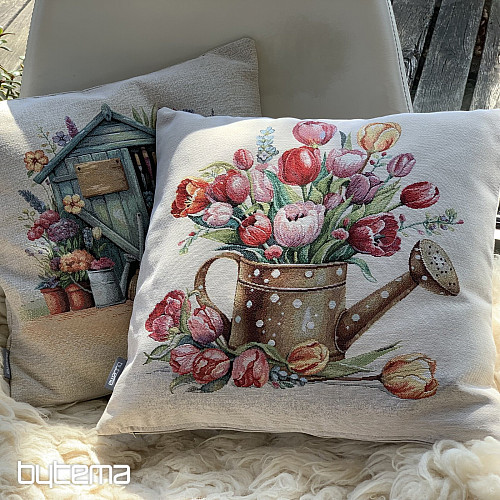 Tapestry pillowcase WATERING POT FULL OF TULIPS