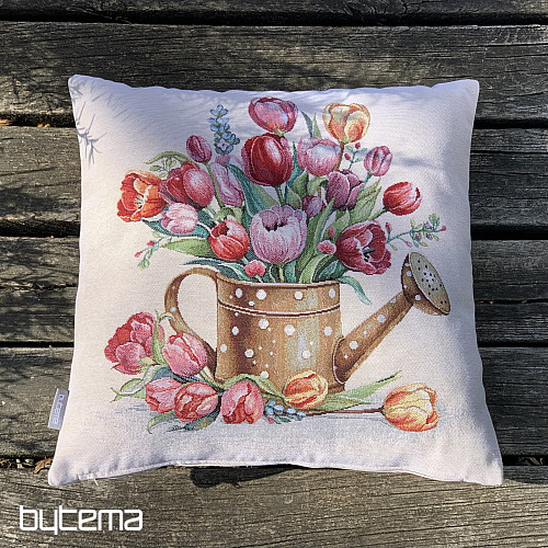 Tapestry pillowcase WATERING POT FULL OF TULIPS
