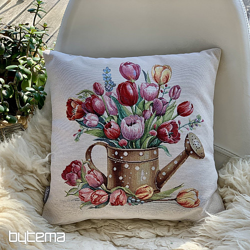 Tapestry pillowcase WATERING POT FULL OF TULIPS