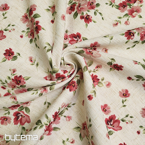 Decorative fabric FLOWERS LINO red