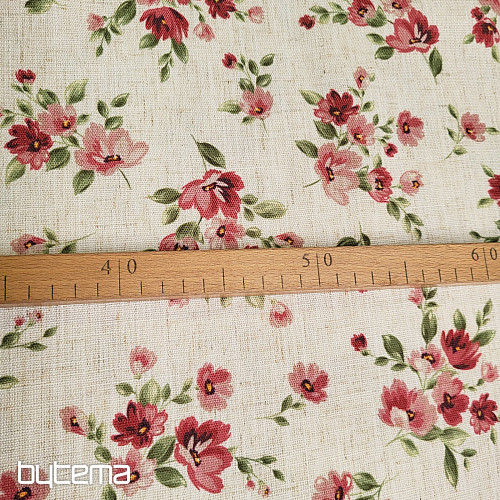 Decorative fabric FLOWERS LINO red
