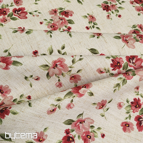 Decorative fabric FLOWERS LINO red