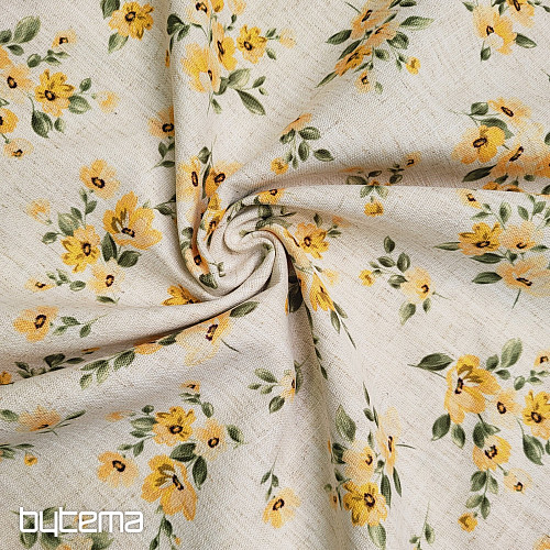 Decorative fabric FLOWERS LINO yellow