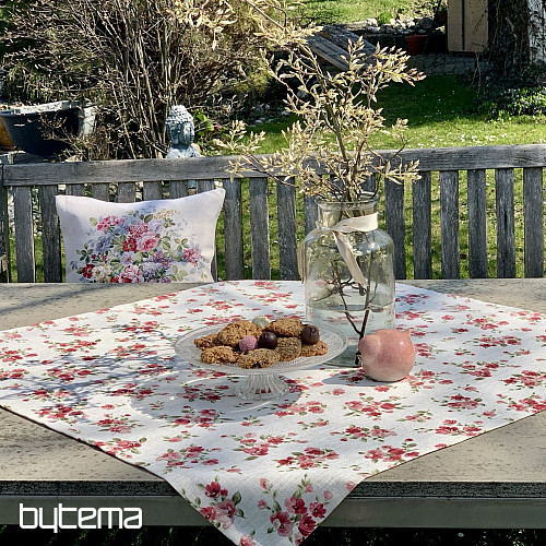 Tablecloth and scarf FLOWERS LINO red