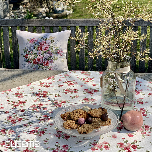 Tablecloth and scarf FLOWERS LINO red