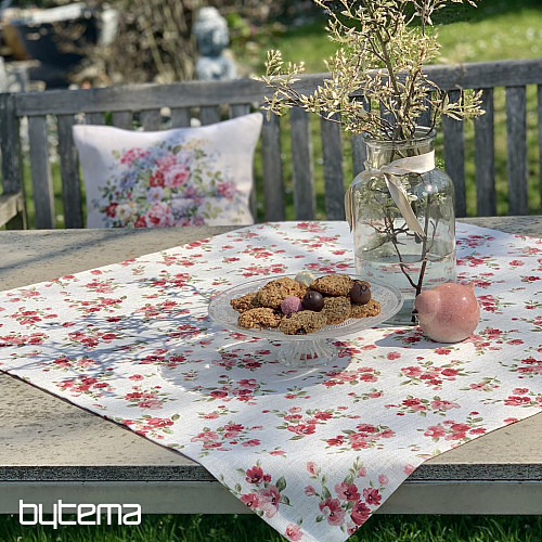 Tablecloth and scarf FLOWERS LINO red