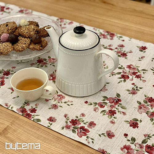 Tablecloth and scarf FLOWERS LINO red