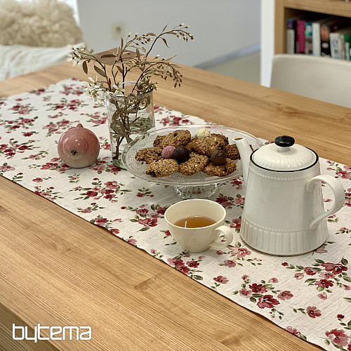 Tablecloth and scarf FLOWERS LINO red