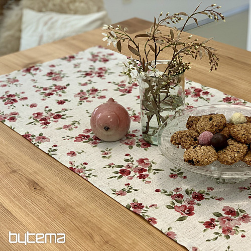 Tablecloth and scarf FLOWERS LINO red
