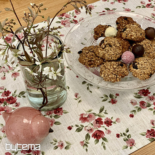 Tablecloth and scarf FLOWERS LINO red