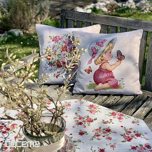 Tablecloth and scarf FLOWERS LINO red