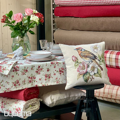 Tablecloth and scarf FLOWERS LINO red