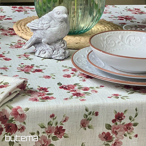 Tablecloth and scarf FLOWERS LINO red