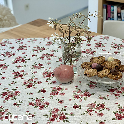 Tablecloth and scarf FLOWERS LINO red