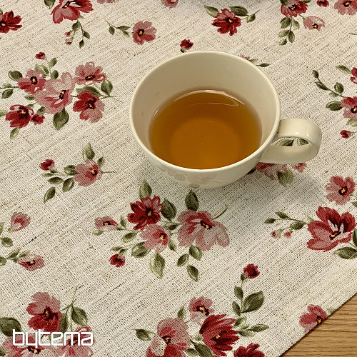 Tablecloth and scarf FLOWERS LINO red