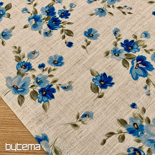Tablecloth and scarf FLOWERS LINO blue