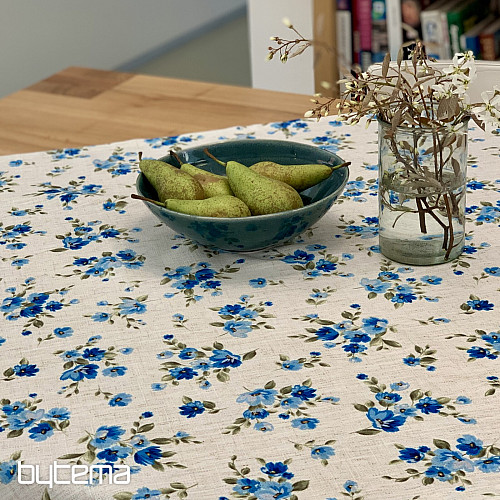 Tablecloth and scarf FLOWERS LINO blue
