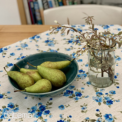 Tablecloth and scarf FLOWERS LINO blue