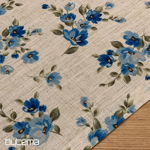 Tablecloth and scarf FLOWERS LINO blue