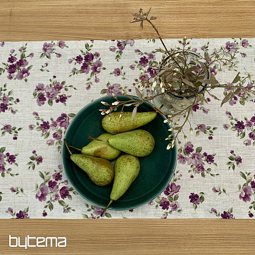 Tablecloth and scarf FLOWERS LINO purple