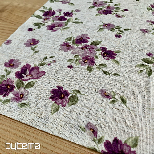 Tablecloth and scarf FLOWERS LINO purple