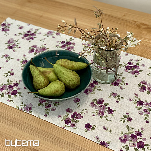 Tablecloth and scarf FLOWERS LINO purple