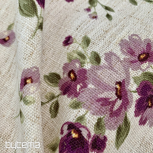 Tablecloth and scarf FLOWERS LINO purple