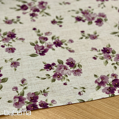 Tablecloth and scarf FLOWERS LINO purple