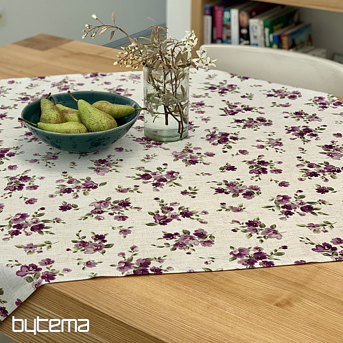Tablecloth and scarf FLOWERS LINO purple