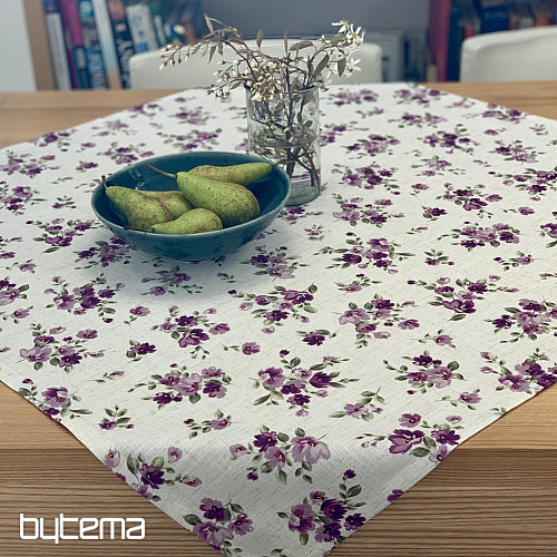 Tablecloth and scarf FLOWERS LINO purple