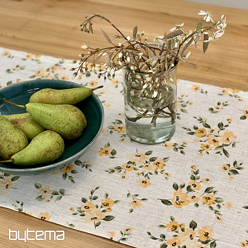 Tablecloth and scarf FLOWERS LINO yellow