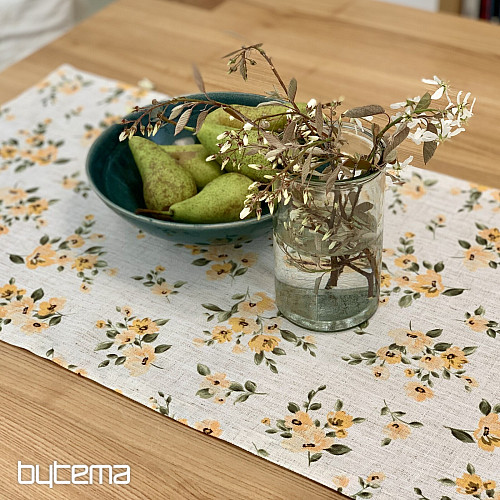 Tablecloth and scarf FLOWERS LINO yellow