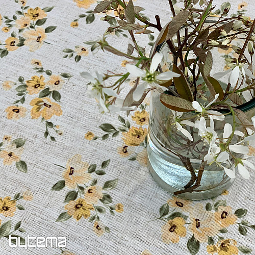 Tablecloth and scarf FLOWERS LINO yellow