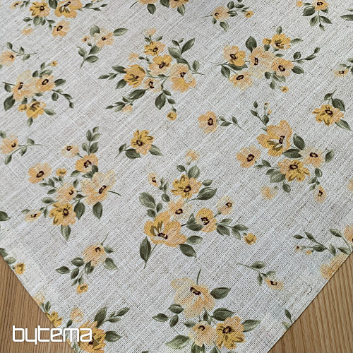 Tablecloth and scarf FLOWERS LINO yellow