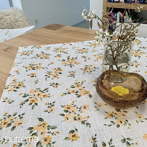 Tablecloth and scarf FLOWERS LINO yellow