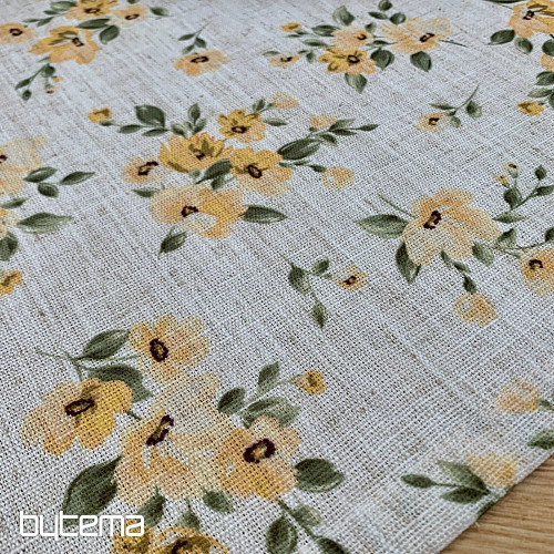 Tablecloth and scarf FLOWERS LINO yellow