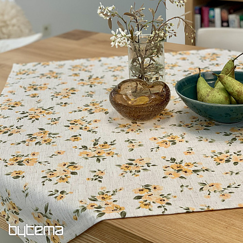 Tablecloth and scarf FLOWERS LINO yellow