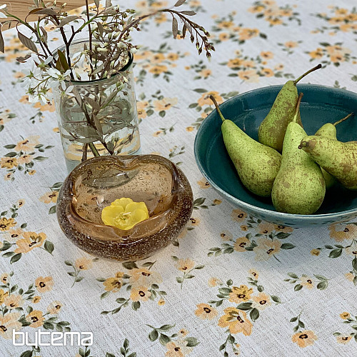 Tablecloth and scarf FLOWERS LINO yellow