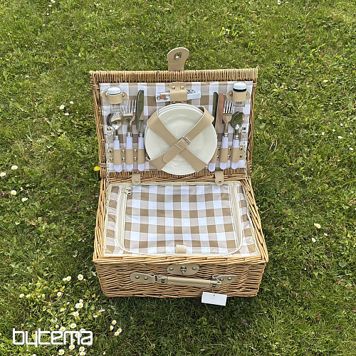 Picnic basket GARDEN beige checkered for 4 people