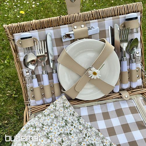 Picnic basket GARDEN beige checkered for 4 people