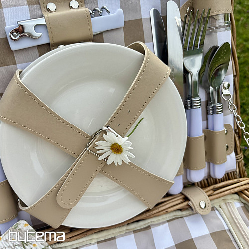 Picnic basket GARDEN beige checkered for 4 people
