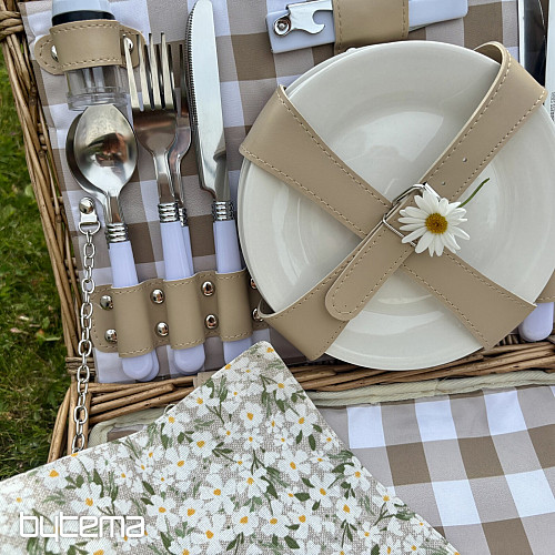 Picnic basket GARDEN beige checkered for 4 people